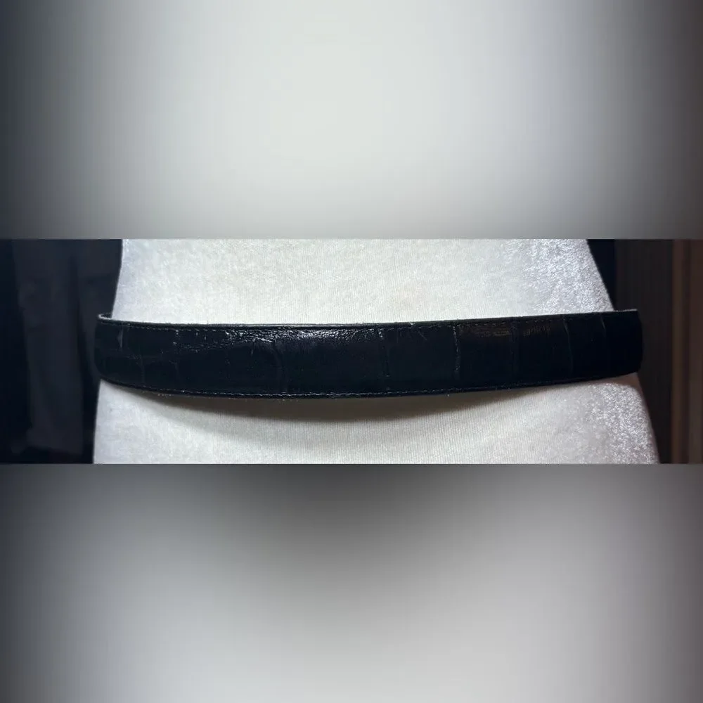 Women's 34 Black Genuine Leather Croc Embossed Gold Tone Buckle Belt Size 38” EP